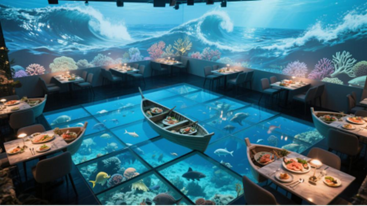 重塑現(xiàn)代沉浸式光影餐廳的科技美學(xué)AG真人國際廳奧圖碼投影科技：(圖3)